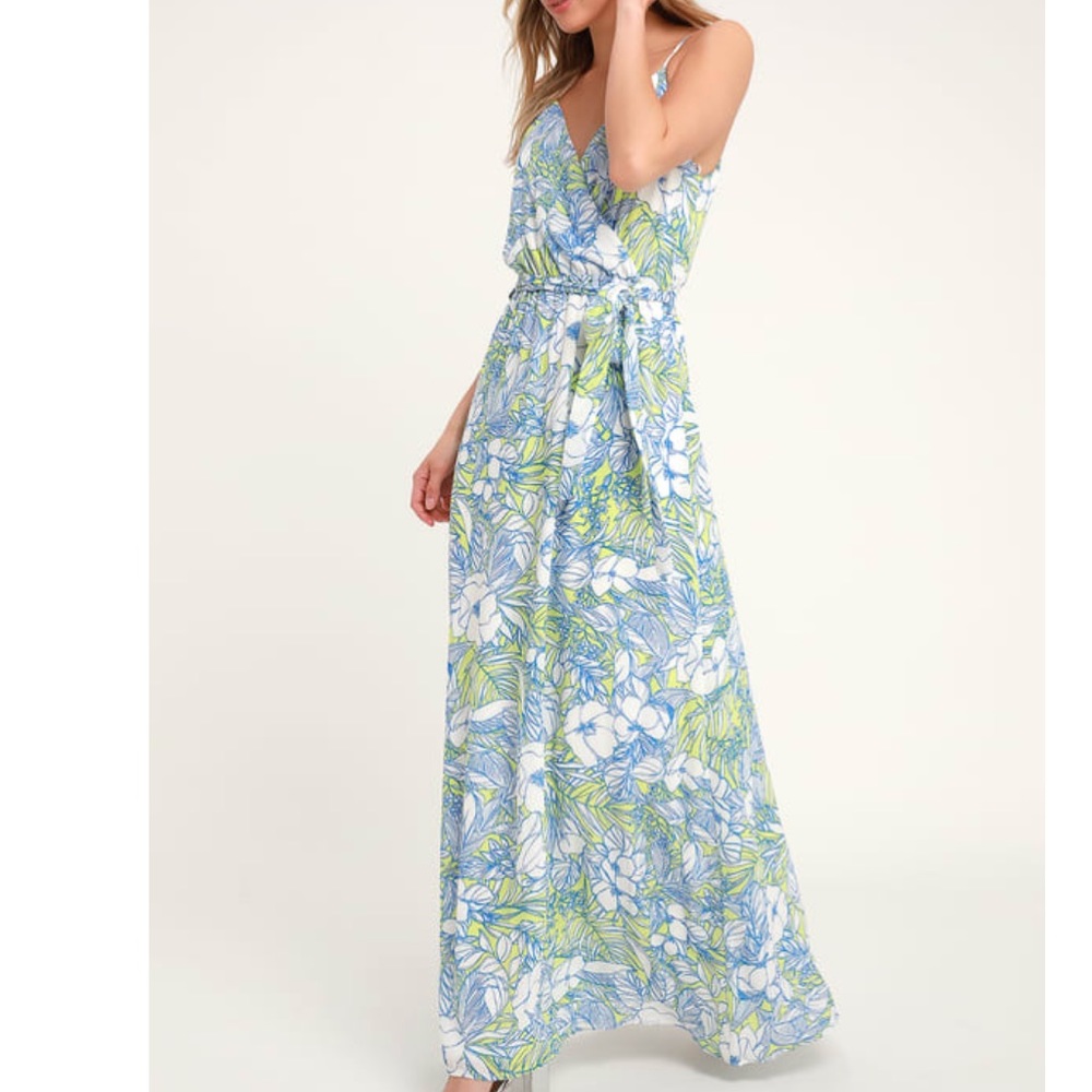 Lulu’s Sunrise Paradise Blue Tropical Maxi Dress